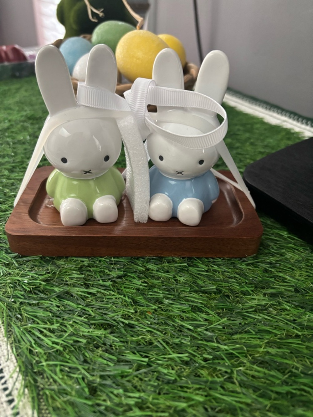 miffy Wood Engraved Board with Two Miffy bunnies Shakers